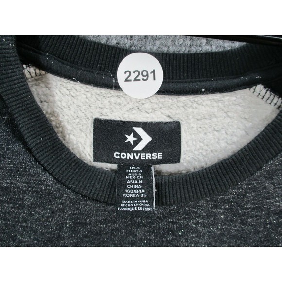 Converse Crop Sweatshirt Womens Small *Flaw Black Silver Foil Block Letter Logo - Picture 8 of 11